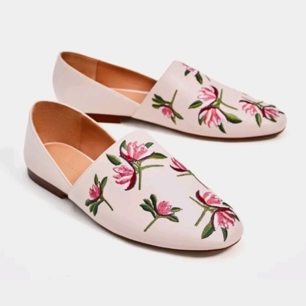 NWT Sold out Zara Floral Embroidered Pink Flats 38 - Picture 1 of 3